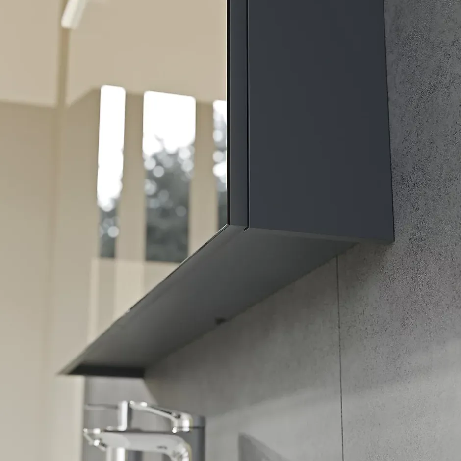 Bernstein Armoire de toilette suspendue Anthracite mat 80x18x70cm (LxPxH) 2 portes miroir, éclairage LED, tablettes en verre - SOLO