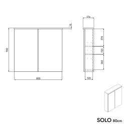 Bernstein Armoire de toilette suspendue Anthracite mat 80x18x70cm (LxPxH) 2 portes miroir, éclairage LED, tablettes en verre - SOLO