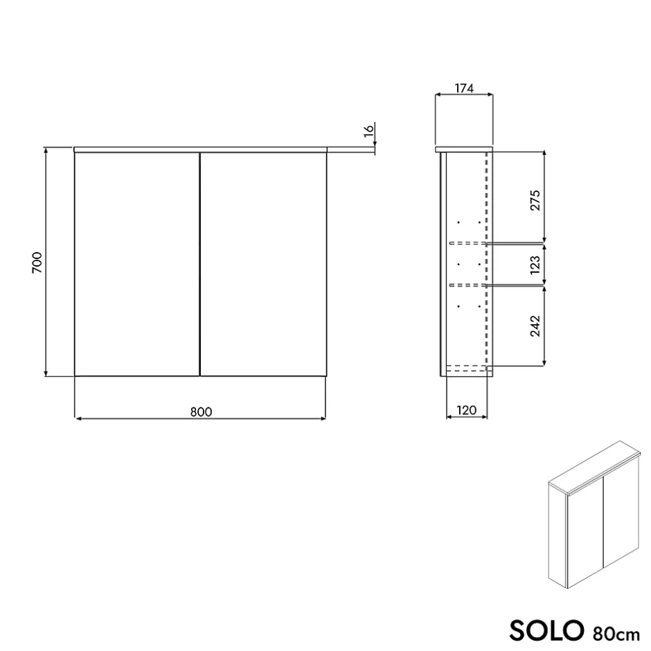 Bernstein Armoire de toilette suspendue Anthracite mat 80x18x70cm (LxPxH) 2 portes miroir, éclairage LED, tablettes en verre - SOLO