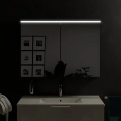 Bernstein Armoire de toilette suspendue Blanc mat 100x18x70cm (LxPxH) 2 portes miroir, éclairage LED, tablettes en verre - SOLO
