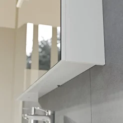 Bernstein Armoire de toilette suspendue Blanc mat 100x18x70cm (LxPxH) 2 portes miroir, éclairage LED, tablettes en verre - SOLO