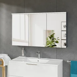 Bernstein Armoire de toilette suspendue Anthracite mat 120x18x70cm (LxPxH) 2 portes miroir, éclairage LED, tablettes en verre - SOLO* Armoire De Toilette