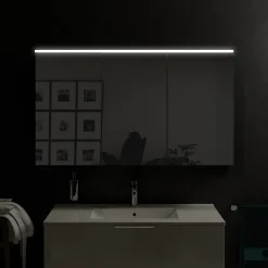 Bernstein Armoire de toilette suspendue Anthracite mat 120x18x70cm (LxPxH) 2 portes miroir, éclairage LED, tablettes en verre - SOLO* Armoire De Toilette