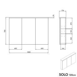 Bernstein Armoire de toilette suspendue Blanc mat 120x18x70cm (LxPxH) 2 portes miroir, éclairage LED, tablettes en verre - SOLO