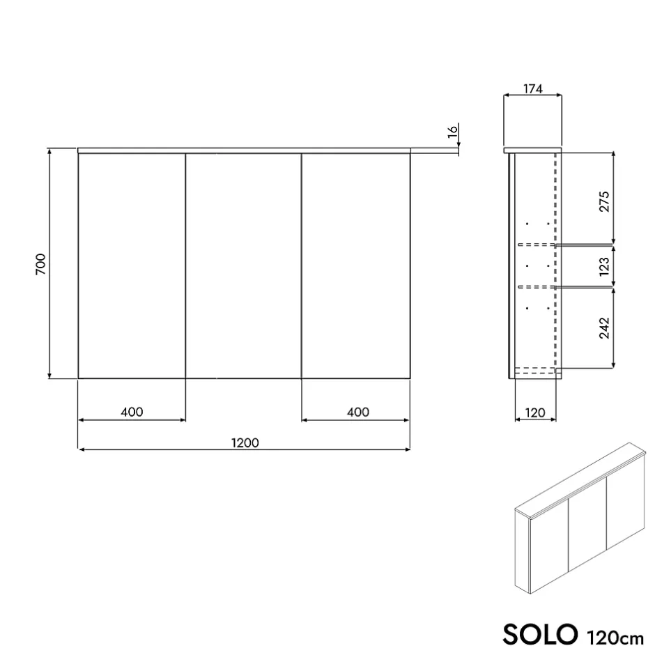 Bernstein Armoire de toilette suspendue Blanc mat 120x18x70cm (LxPxH) 2 portes miroir, éclairage LED, tablettes en verre - SOLO