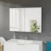 Bernstein Armoire de toilette suspendue Chêne miel 100x18x70cm (LxPxH) 2 portes miroir, éclairage LED, tablettes en verre - SOLO