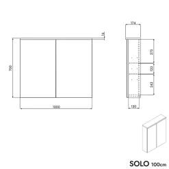Bernstein Armoire de toilette suspendue Chêne miel 100x18x70cm (LxPxH) 2 portes miroir, éclairage LED, tablettes en verre - SOLO