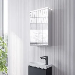 Bernstein Armoire de toilette suspendue miroir 40x19x71cm (LxPxH), charnière à gauche, éclairage LED, tablettes en verre - VARO* Armoire De Toilette