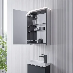Bernstein Armoire de toilette suspendue miroir 40x19x71cm (LxPxH), charnière à gauche, éclairage LED, tablettes en verre - VARO* Armoire De Toilette