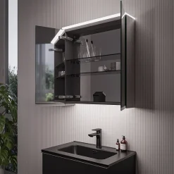 Bernstein Armoire de toilette suspendue miroir 40x19x71cm (LxPxH), charnière à gauche, éclairage LED, tablettes en verre - VARO* Armoire De Toilette
