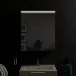 Bernstein Armoire de toilette suspendue Chêne miel 60x18x70cm (LxPxH) 2 portes miroir, éclairage LED, tablettes en verre - SOLO