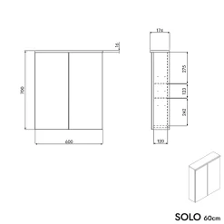 Bernstein Armoire de toilette suspendue Chêne miel 60x18x70cm (LxPxH) 2 portes miroir, éclairage LED, tablettes en verre - SOLO