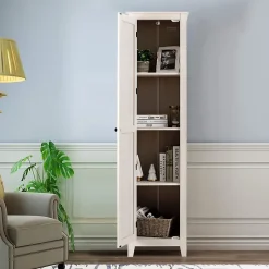 Giantex Armoire haute et étroite, étagère à 4 compartiments et porte, peu encombrante, grand espace de rangement, 43 x 19,5 x 183 cm.