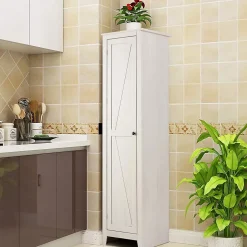 Giantex Armoire haute et étroite, étagère à 4 compartiments et porte, peu encombrante, grand espace de rangement, 43 x 19,5 x 183 cm.