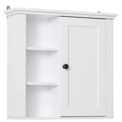 Homcom Armoire haute murale de salle de bain ou WC placard 1 porte 3 niches dim. 53L x 14,5l x 50,5H cm MDF panneaux particules blanc* Armoire De Salle De Bains