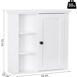Homcom Armoire haute murale de salle de bain ou WC placard 1 porte 3 niches dim. 53L x 14,5l x 50,5H cm MDF panneaux particules blanc* Armoire De Salle De Bains