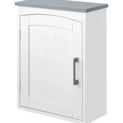kleankin Armoire haute murale de salle de bain ou WC - placard porte avec étagère réglable - dim. 41L x 18l x 52H cm - MDF blanc gris