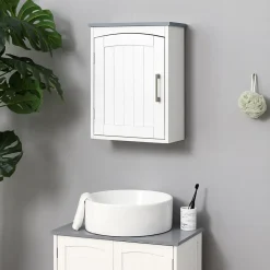 kleankin Armoire haute murale de salle de bain ou WC - placard porte avec étagère réglable - dim. 41L x 18l x 52H cm - MDF blanc gris