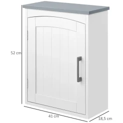 kleankin Armoire haute murale de salle de bain ou WC - placard porte avec étagère réglable - dim. 41L x 18l x 52H cm - MDF blanc gris