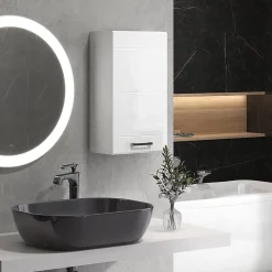 kleankin Armoire haute murale de salle de bain ou WC - placard porte 2 étagères - dim. 41L x 18l x 52H cm - MDF blanc mat laqué* Armoire De Salle De Bains