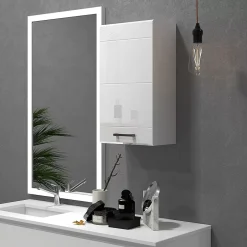 kleankin Armoire haute murale de salle de bain ou WC - placard porte 2 étagères - dim. 41L x 18l x 52H cm - MDF blanc mat laqué* Armoire De Salle De Bains