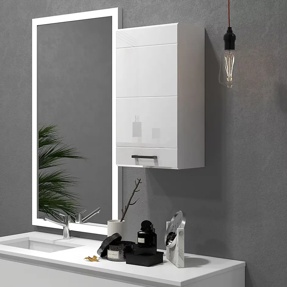 kleankin Armoire haute murale de salle de bain ou WC - placard porte 2 étagères - dim. 41L x 18l x 52H cm - MDF blanc mat laqué* Armoire De Salle De Bains