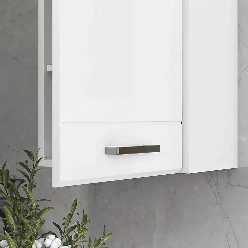 kleankin Armoire haute murale de salle de bain ou WC - placard porte 2 étagères - dim. 41L x 18l x 52H cm - MDF blanc mat laqué* Armoire De Salle De Bains