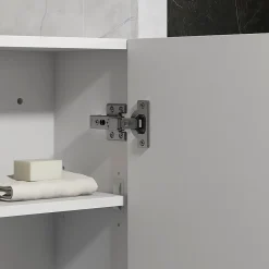 kleankin Armoire haute murale de salle de bain ou WC - placard porte 2 étagères - dim. 41L x 18l x 52H cm - MDF blanc mat laqué* Armoire De Salle De Bains