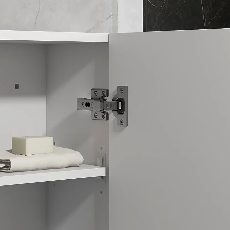 kleankin Armoire haute murale de salle de bain ou WC - placard porte 2 étagères - dim. 41L x 18l x 52H cm - MDF blanc mat laqué* Armoire De Salle De Bains