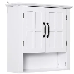 Homcom Armoire haute murale de salle de bain ou WC 2 portes 2 étagères niche dim. 60 x 20 x 58 cm blanc