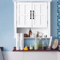 Homcom Armoire haute murale de salle de bain ou WC 2 portes 2 étagères niche dim. 60 x 20 x 58 cm blanc