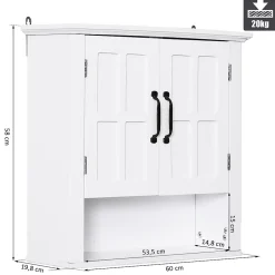 Homcom Armoire haute murale de salle de bain ou WC 2 portes 2 étagères niche dim. 60 x 20 x 58 cm blanc