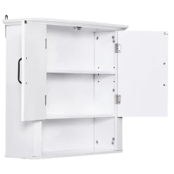 Homcom Armoire haute murale de salle de bain ou WC 2 portes 2 étagères niche dim. 60 x 20 x 58 cm blanc