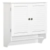 kleankin Armoire haute murale salle de bain ou WC - placard 2 portes persiennes avec étagère - porte-serviette - MDF blanc