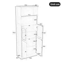 ProximaX Armoire haute salle de bain, porte vitrée et porte bois, 2 étagères ouvertes avec séparateurs réglables, gris* Meuble Wc