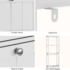 ProximaX Armoire haute étroite blanche, meuble salle de bain autoportant avec 2 tiroirs et 3 étagères, colonne de rangement 40x30x160 cm