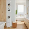 ProximaX Armoire haute étroite, meuble salle de bain autoportant avec 2 tiroirs et 3 étagères, colonne de rangement, Blanc* Meuble Wc