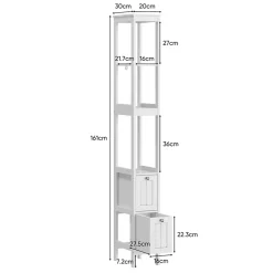 ProximaX Armoire haute étroite, meuble salle de bain autoportant avec 2 tiroirs et 3 étagères, colonne de rangement, Blanc* Meuble Wc