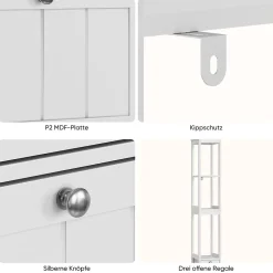 ProximaX Armoire haute étroite, meuble salle de bain autoportant avec 2 tiroirs et 3 étagères, colonne de rangement, Blanc* Meuble Wc