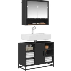 Vidaxl Armoire lavabo de salle de bain noir 80x33x60cm bois ingénierie
