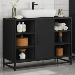Vidaxl Armoire lavabo de salle de bain noir 80x33x60cm bois ingénierie