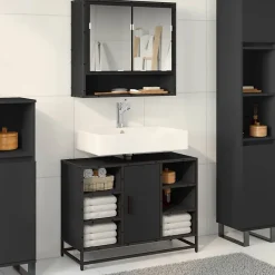 Vidaxl Armoire lavabo de salle de bain noir 80x33x60cm bois ingénierie