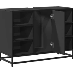 Vidaxl Armoire lavabo de salle de bain noir 80x33x60cm bois ingénierie
