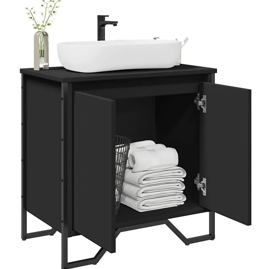 Vidaxl Armoire lavabo de salle de bain noir 60x35x60 cm