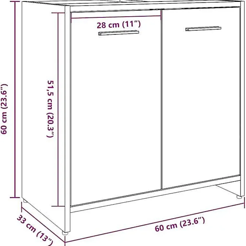 Vidaxl Armoire lavabo de salle de bain chêne artisanal 60x33x60 cm