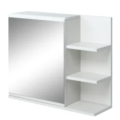 kleankin Armoire miroir de salle de bain avec étagère - 3 étagères latérales - kit installation murale fourni - panneaux particules blanc