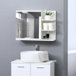 kleankin Armoire miroir de salle de bain avec étagère - 3 étagères latérales - kit installation murale fourni - panneaux particules blanc