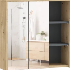 Homcom Armoire miroir de salle de bain - 2 portes, étagère, 3 niches - dim. 60 x 20 x 60 cm - effet bois clair naturel