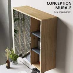 Homcom Armoire miroir de salle de bain - 2 portes, étagère, 3 niches - dim. 60 x 20 x 60 cm - effet bois clair naturel