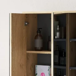 Homcom Armoire miroir de salle de bain - 2 portes, étagère, 3 niches - dim. 60 x 20 x 60 cm - effet bois clair naturel